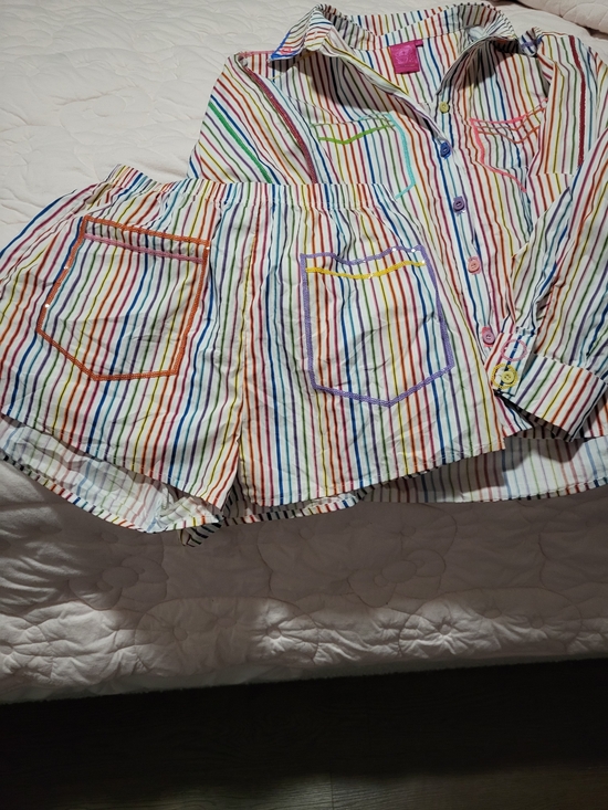 QUEEN OF SPARKLES Pants - Queen Of Sparkles Rainbow Stripe Cotton Small Set